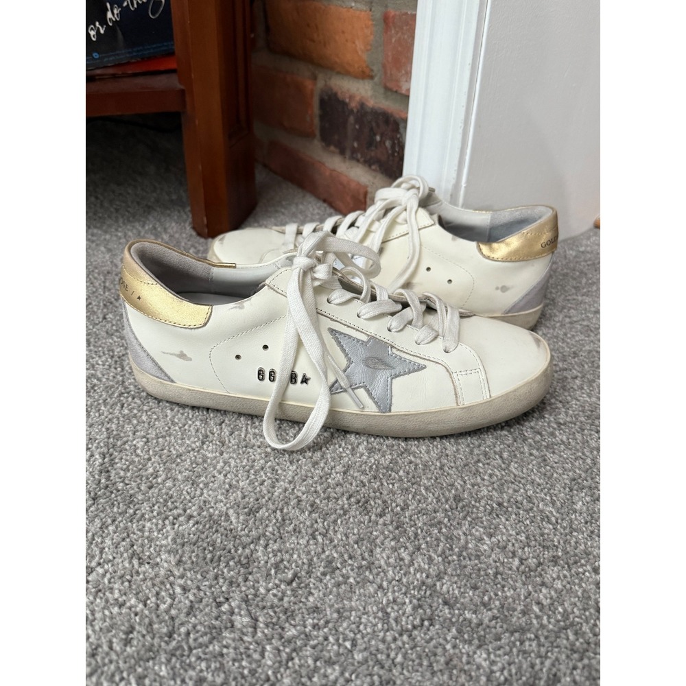 Golden Goose Superstar Sneakers White Gold Metallic Silver Star Leather Low 41